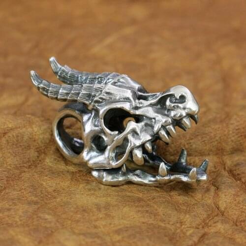 Dragon Skull Pendant Jaw Openable 925 Sterling Silver Mens Biker Pendant TA51