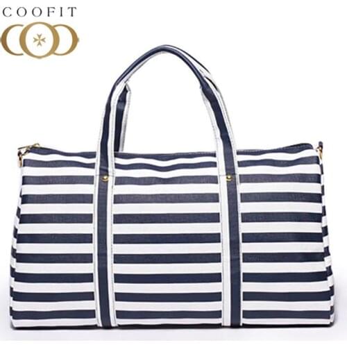 Coofit Casual Stripe Luggage Handbag For Men And Women Large Capacity Duffel Bag Unisex Weekend Travel Bag With Shoe Compartment
