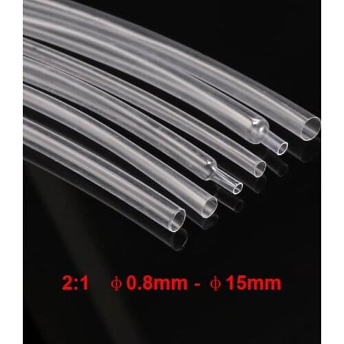 5 Meters Transparent Clear Ultra Thin 2:1 Heat Shrink Tube Wire Cable Insulation Tubing USB Protector Wrap Diamater 0.8mm - 15mm
