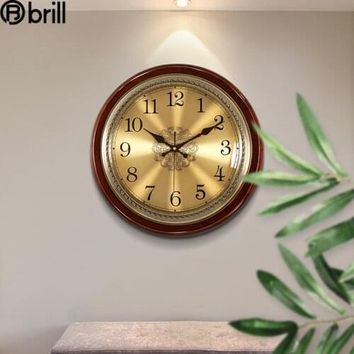 Luxury Wood Wall Clock Metal Retro Nordic American Style Gold Silent Wall Clocks Bedroom Wall Stickers Home Decor Living Room 50