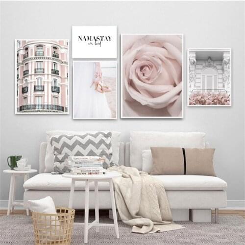Pink Rose Hot Air Balloon City Landscape Nordic Posters And Prints Wall Art Canvas Painting Wall Pictures For Living Room Decor
