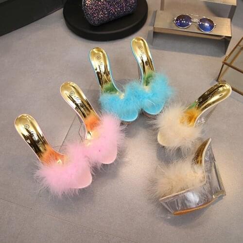 Slippers Sandals Women Shoes Ultra-high Heels 15CM Thin Heels Wedding Banquet Goddess Platforms Thick Bottom Shoes Model Catwalk