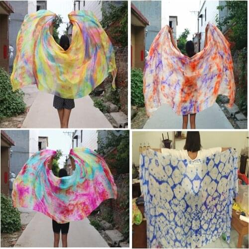 New tie-dye belly dance 100% real Silk Veils nice Gradient color Silk Hand Scarfs for Dancing Stage Performance 2.5x1.14M size