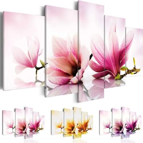 Modern Painting Canvas 5 Panels Printed Wall Art Modular Picture Watercolor Magnolia Flowers for Living Room Home Decor Bedroom