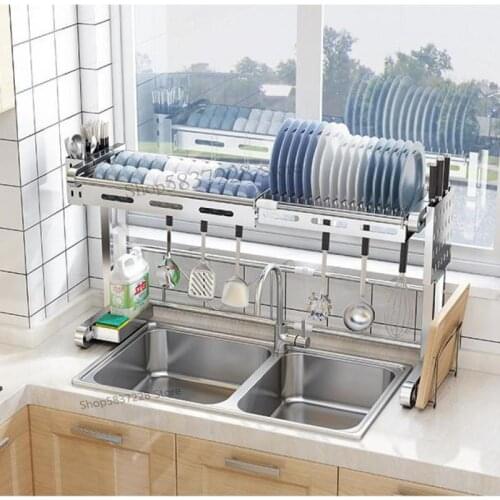 Telescopic 304 stainless steel kitchen sink rack new bowl rack put the dishes drain storage rack above the pool