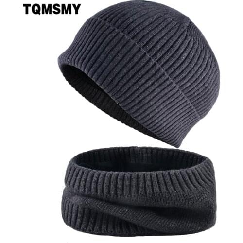 TQMSMY Warm Knitted Hat Set For Men Winter Thick Knit Solid Beanie And Scarf Set Outdoor Ski Skullis Beanies Set Women Hat TMA87