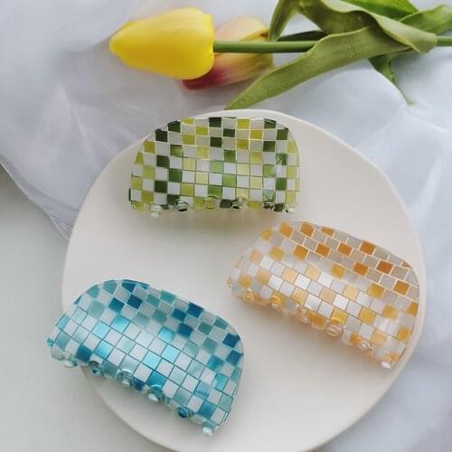 Hot Ins Checkered Hair Claw Clip Acrylic Acetate Black White Colorful Mosaic Grid Plaid Hair Clips Clamp Grab Women Accessories