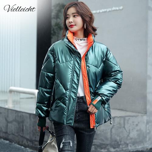 Vielleicht Womans Winter Thick Short Jacket Solid Casual Plus Size 3XL Warm Cotton Padded Parkas Stand Collar Winter Coat Women