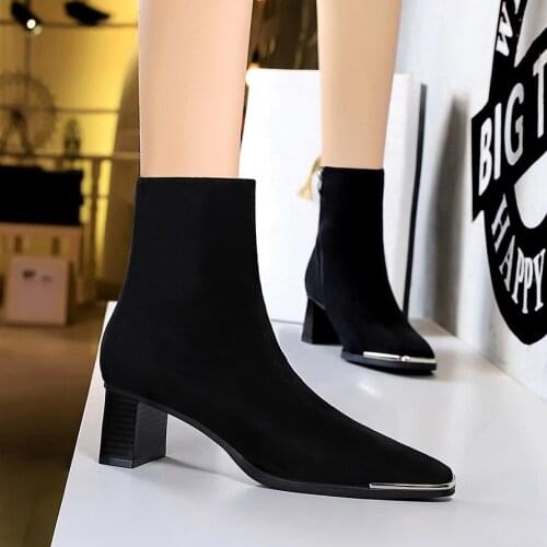 BIGTREE Women Western Cowboy Boots Stretch Motorcycle Boots Cossacks High Heels High top Short Booties Ankle botas Shoes Lady