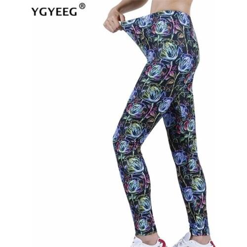 YGYEEG High Waist Fitness Leggings Women Workout Push Up Fashion Fluorescent Rose Flower Pattern Bodybuilding Elastic 2021 Pants