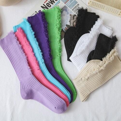 2021 Women Ripped Socks Latest Trendy Raw Hem Ribbed Female Broken Destroyed Socks Street Distressed Knit Footwear Beggar Socks