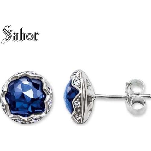 Stud Earrings Blue Lotos party Gift For Women High Quality Earring silver color Zirconia Fashion Jewelry thomas