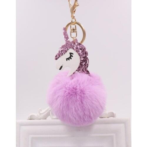 Unicorn Keychain Rabbit Fur Ball Horse Key chain porte clef holder fluffy pompon Bag Car Key Ring For Women Accessories
