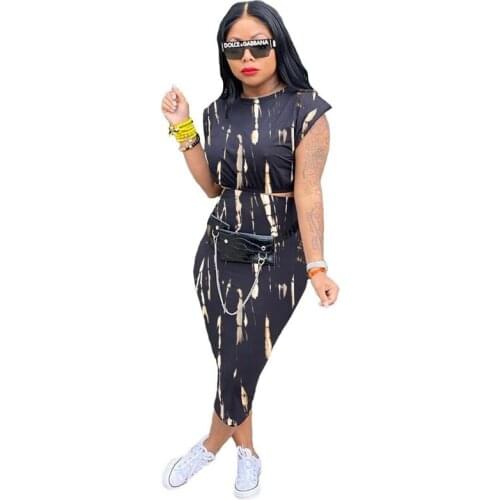 Summer Clothing Two Piece Set Women Tie-dye Sleeveless Sexy T-shirt Crop Top Dress Sets Club Outfits Streetwear Wholesale Items