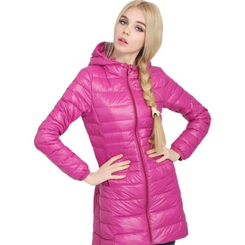 Plus Size 7XL Lightweight Down Jacket Winter Woman Fashion Long Hooded White Duck Down Jacket Ladies Slim Autumn Overcoat Female