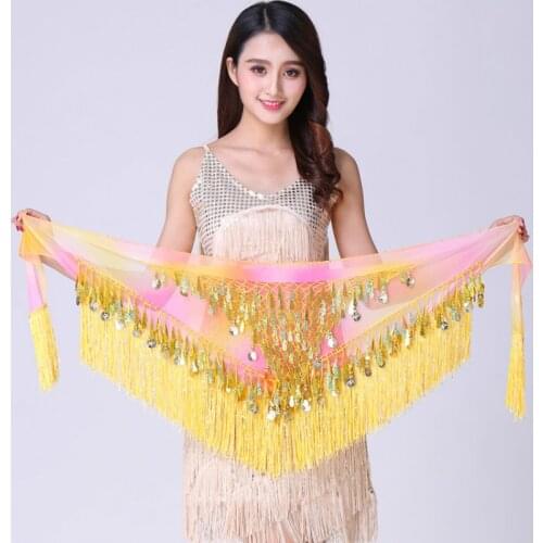 Female belly dance new hip scarf waist chain practice tassels triangle towel Indian dance clothing waist towel hip towel wild