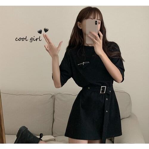 New Harajuku Gothic Temperament waistband T-shirt Dress Women Vintage Summer Slim Short Sleeve Mini Fashion A-line Dress