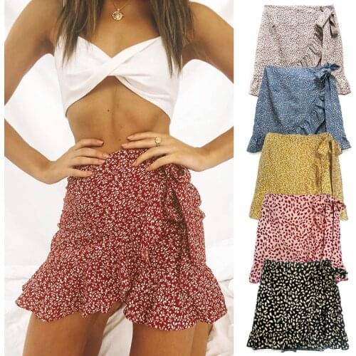 2021 Sexy Ladies Beach Swimwear Dress High Waist Lace Short Skirt Women Fashion Ruffled Irregular Print Zipper Leopard Skirt