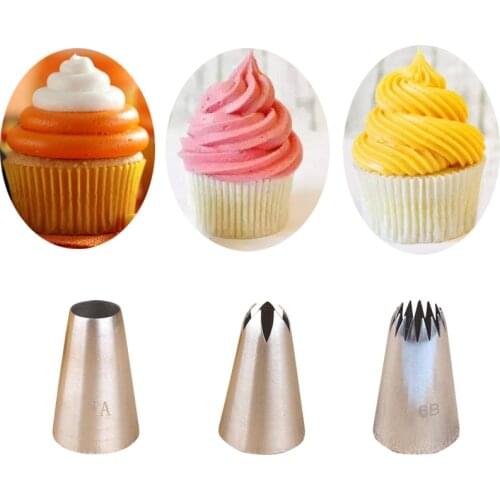 1-3pcs Icing Piping Pastry Nozzle Tips 1A# 2E# 6B# Stainless Steel Cake Nozzles Cream Cupcake Decorating Set