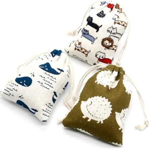 10pcs/lot Multi Designs Cotton Bags 9x12 8x10cm Small Linen Drawstring Gift Bag Muslin Charms Jewelry Packaging Bags