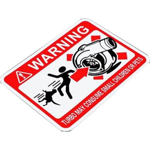 12*9cm Warning Turbo May Consume Small Children or Pet Alarm Sticker Funny Reflective Vinyl Car-Styling Decals for Car