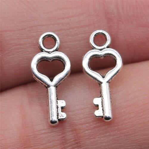 30pcs Charms Key Antique Silver Color 7x15mm Metal Alloy Charms Jewelry DIY Accessories