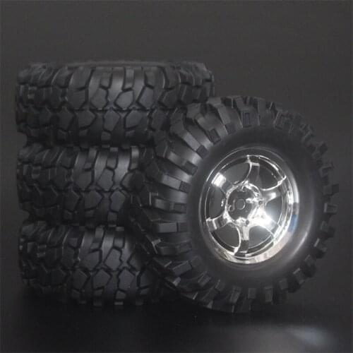 4x 1.9Inch 96mm Rubber Tires Plating Wheel Rims For D90 D110 SCX10 CC01 RC Rock Crawler Truck Climbing Off-Road Car