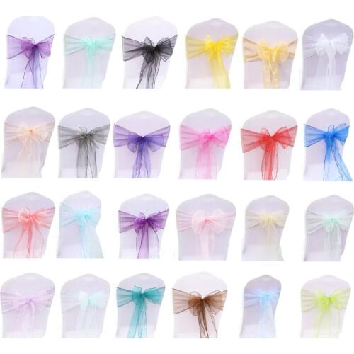 50Pcs Sheer Fabric Organza High Quality Chair Sashes Bow Wedding Chair Knot Decoration For Wedding Party Event Banquet 32 Colors