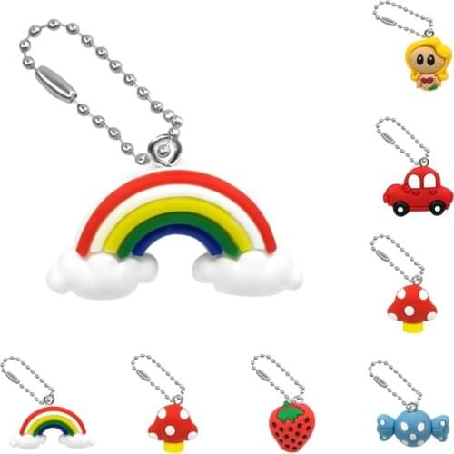 1Pcs Pvc 3D Ball Chain Lovely Anime Keychains Rainbow Keyring Christmas Gift Charms Candy Trinkets Fashion Jewelry Accessories