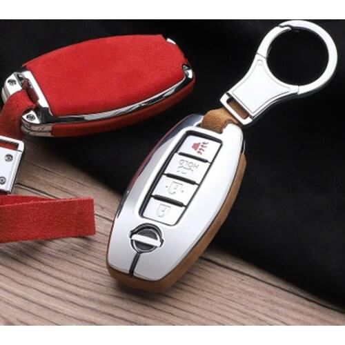Car Leather Key Cover Case Chain For Nissan Versa Maxima Rogue Armada Sentra Qashqai X-Trail For Infiniti FX35 QX50 Accessories