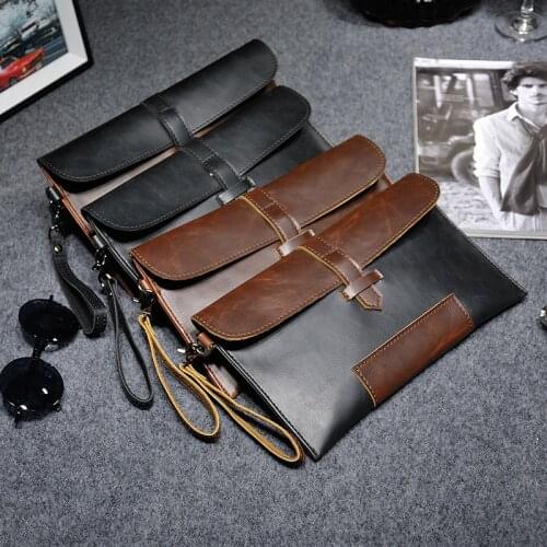 Crazy Horse Artificial Leather Business Handbag Retro Envelope clutch for Men Leather Casual Men Handbag Small Purse bag