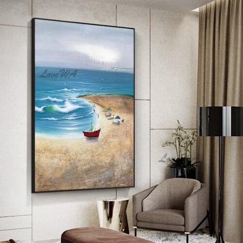 Sailing Boat Ship Canvas Oil Painting Picture Art Pure Hand Painted Knife Abstract Wall Hangings Paintings Picture Artwork