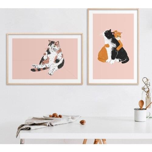 Cartoon Cat Canvas Painting Cute Animals Home Decoration Children Room Decor Wall Art Wall Picture for Living Room Warm Posters
