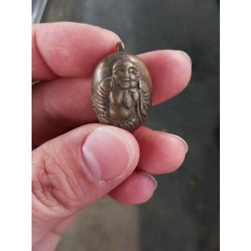 Chinese bronze brass Fengshui Maitreya and calabash.buddha statue amulet necklace pendant metal handicraft