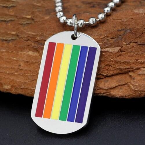 Youe shone Stainless Steel Classic Gay Flag Rainbow Dog Tag LGBT Gay and Lesbian Pride Necklace