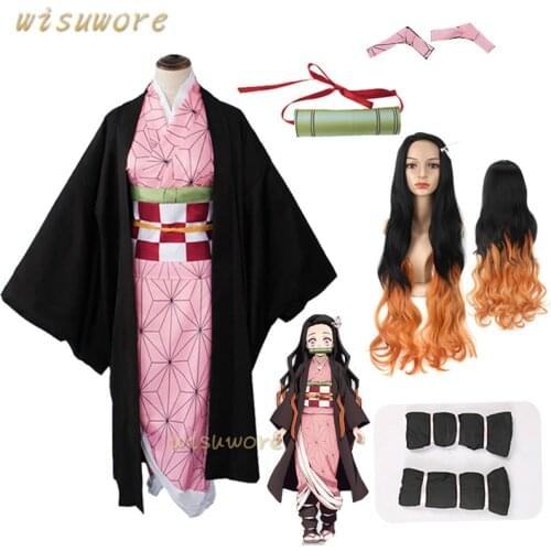 Anime Costume Demon Slayer Cosplay Nezuko Kimono Costume Women Kimetsu No Yaiba Women Pink Kimono Halloween Cosplay