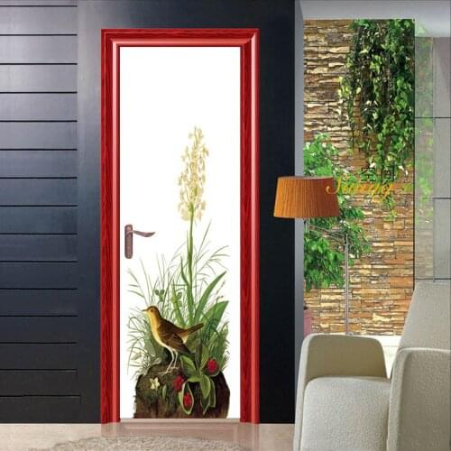 Creative DIY 3D Vivid Bird Leaves Grass Door Stickers Pattern for Room Wall Decoration Home Decor Accessories Wall Sticker