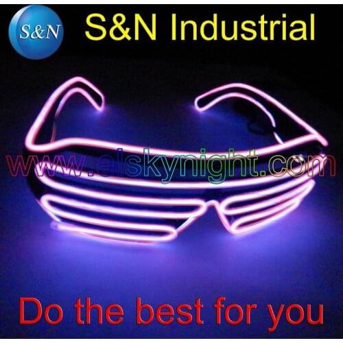 Cool!! Pink Sound activated El Wire Glow Shutter Light Up Shades glasses EDM EDC Rave Party Bar DJ Sunglasses Music-Box
