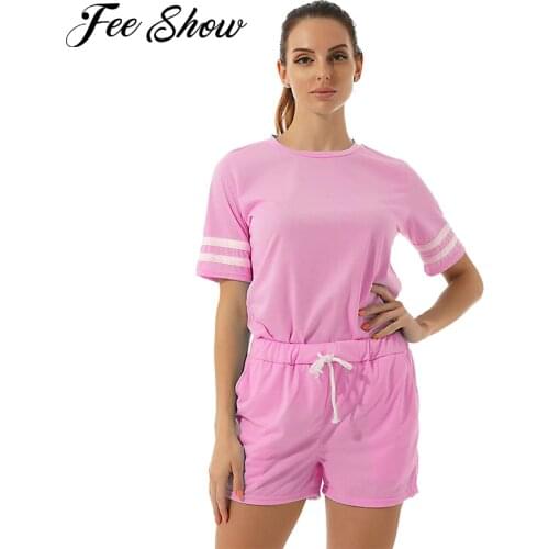 Summer Women Running Sets Sport Outfits Sportswear Casual Fitness Suit Two-piece T-shirt+Shorts Tracksuit Female Workout Clothes