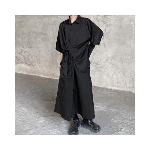 2021 summer new product Yoshi Yamamoto dark dark department loose belt shirt lovers matching short-sleeved shirt students