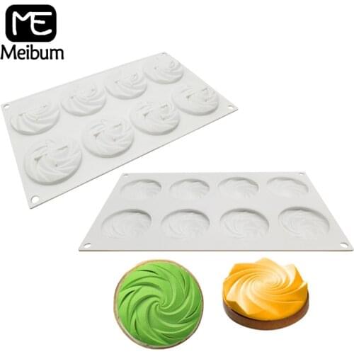 Meibum French Dessert Pan Silicone Cake Mold 8 Cavity 3D Spiral Chocolate Brownie Mousse Mould Baking ToolsMuffin Pastry Tray