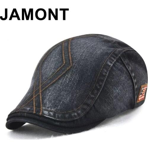 Jamont Mens Cotton Newsboy Hat Vinage Beret Cap Duckbill Visor Boina Flat Cabbie Caps Adjustable Peaked Hats With USA Flag Label