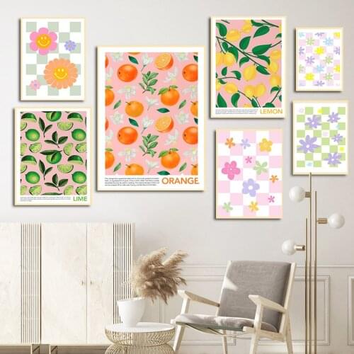 Orange Pear Lemon Fruit Pastel Flower Market Wall Art Canvas Painting Nordic Posters And Prints Pictures For Living Room Decor