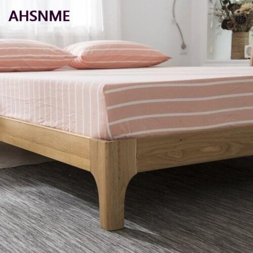 AHSNME 100% Cotton sheets Super Soft parure de lit Cool Summer Simple Light pink strip Fitted Sheet 90x200/120x200/180x200cm