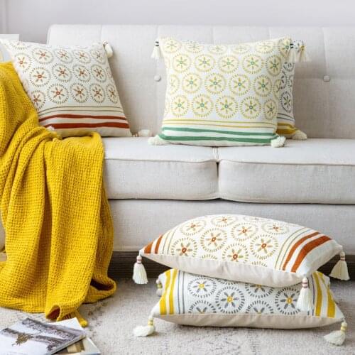 DUNXDECO Cushion Cover Decorative Pillow Case Fresh Morocco Geometric Print Tassels Sofa Chair Cousin Bedding Room Decorating