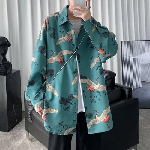 Oversized Grus Printed Shirts Short Sleeve 2021 Japanese Streetwear Harajuku Shirts Men HipHop Casual Tops Camisa Hawaiian Shirt