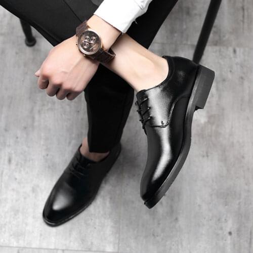 2019 New Leather Business Casual Shoes Large Size 47 Dress Shoes Single Mens lace Office Wedding Shoes sapato social masculino