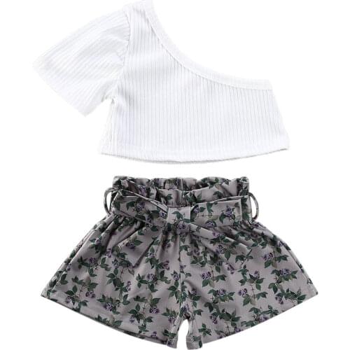 New Kids Baby Girl Summer Off-Shoulder Tops+Flower Shorts Pants Outfit Clothes