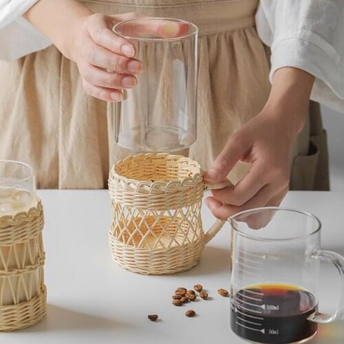 Handmade Woven Rattan Cup Holder Chopsticks Spoon Storage Organizer Home Office Kitchen Table Decor