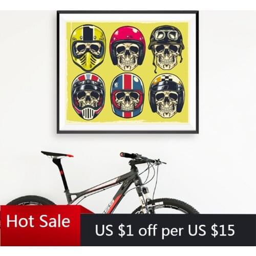 Hand Drawing Skulls Wearing Motorcycle Helmet Poster and Prints Cool Boys Room Wall Art Decor Canvas Painting Abstract Pictures